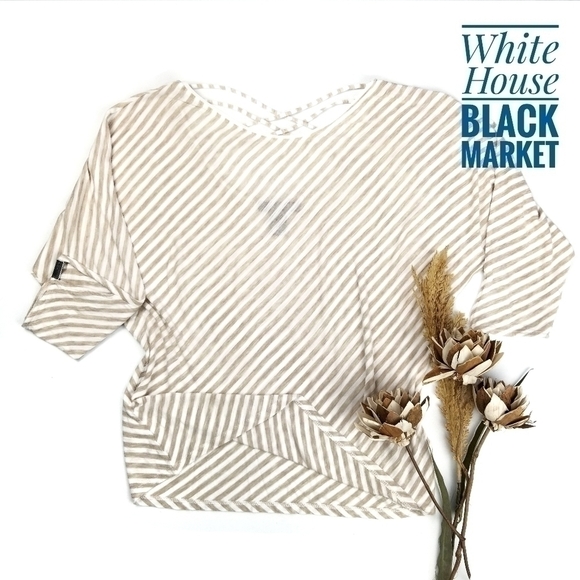 WHBM Lyocel Rayon Beige Stripe Sheer Top S - Picture 1 of 6